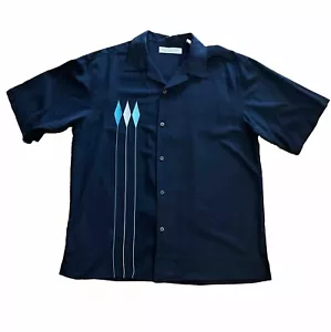 Hawaiian Shirt Men’s Island Republic Black W/Diamond Design Silk Short Sleeve L - Picture 1 of 4