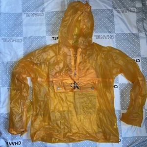 Calvin Klein Translucent Orange PVC Raincoat RARE Designer VINTAGE - Picture 1 of 4