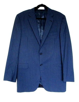 Jaqueta Burberry tamanho 44L masculina azul marinho listrada lã dois botões - Imagem 1 de 3