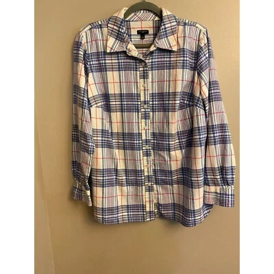 Camisa Talbots Mujer Cuadros Abotonada Talla XL 100% Algodón Azul Blanco Camisa Cola Foto 1 de 4