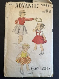 Vestido Vintage Años 50 Advance 5864 Patrón Niñas Talla 6 Corte Completo - Imagen 1 de 2