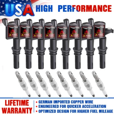 2004 2005-2008 КАТУШКИ ЗАЖИГАНИЯ + 8 свечей зажигания для FORD F-150 4.6L 5.4L V8 TRITON - Изображение 1 из 4