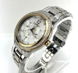 Citizen FD2018-56A Eco-Drive Two Tone Crystal Ladies Watch V179 Used Works - Picture 1 of 9