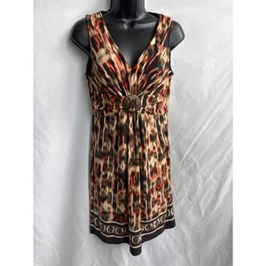 Vintage Studio I Midi Dress Size 6P Retro 90s Wood Buckle V Neck Geo Brown - Picture 1 of 9