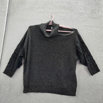 Torrid Women Sweater 5 Black Ribbed Metallic 3/4 Sleeve Turtleneck - Image 1 of 4