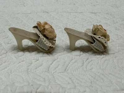 VINTAGE PEARLY HIGH HEEL DOLL SANDALS SHOES 1.25” LONG-MISS REVLON? JILL? TONI? - Image 1 of 4