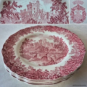 4 J & G Meakin ROMANTIC ENGLAND Haddon Hall Red 9⅞" Dinner Plates. Shield Stamp - Bild 1 von 12