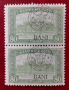 ROMANIA 1919 Cluj Kolozsvar 80 BANI MNH Parliament Pair Mi 39I Broken Circ. 8720 - Picture 1 of 4