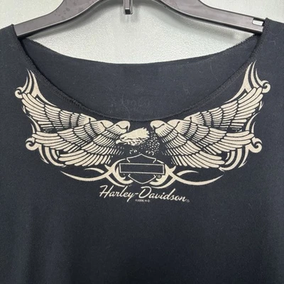 Harley Davidson Women’s Black Scoop Neck Long Sleeve Near Vintage Worth Kansas - Image 1 of 4