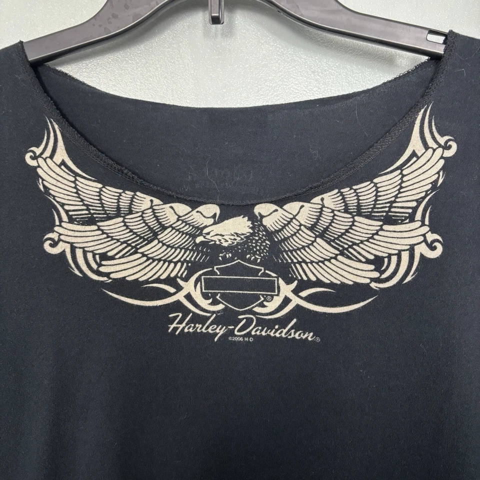 Harley Davidson Women’s Black Scoop Neck Long Sleeve Near Vintage Worth Kansas - Image 1 of 4