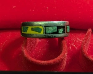 Vintage Southwestern Sterling Silver Turquoise Multi-inlay Ring Size 6 - Picture 1 of 6