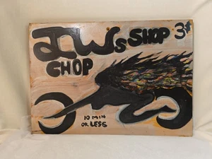 Letrero pintado a mano CHOP SHOP JW's $3 10 min o menos garaje hombre cueva decoración  - Imagen 1 de 5