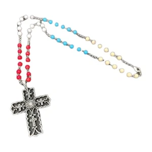 Vintage Rosenkranz mit schönem detailliertem silberfarbenem Kreuz Handarbeit Italien - Bild 1 von 7