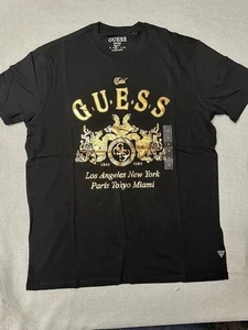 GUESS Herren T-Shirt Metallic Gold Crest Logo Graphic Größe Large - Bild 1 von 3