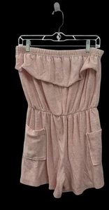 Vintage 70s Pink Terry Cloth Romper Tube Top Swim Cover Up Size Large - Picture 1 of 3