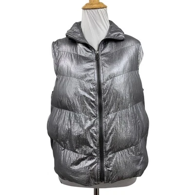 Chaleco Anthropologie Mujer S Pequeño Plateado Traje Espacial Acolchado Cremallera Completa Puffer Foto 1 de 4