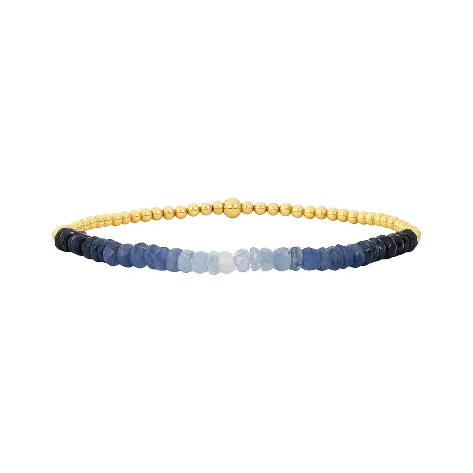 14K Yellow Gold Filled 2mm 7" Stretch Blue Sapphire Bracelet - Image 1 of 1