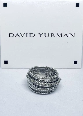 Anillo David Yurman de plata esterlina pavé de diamantes y cable cruzado banda ancha 7,75 Foto 1 de 4