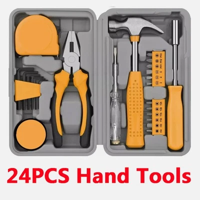 24Pcs Small Hand Tools Kit Set Mini DIY Household Repair Tool Yellow With Box UK - Image 1 of 4