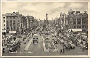 Coches y autobuses vintage de Dublín, Irlanda postal "O'CONNELL STREET" / década de 1930 sin usar - Imagen 1 de 2