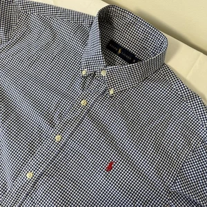 Ralph Lauren Hemd Herren XL Langarm Blau Weiß Gingham Rot Pony - Bild 1 von 9