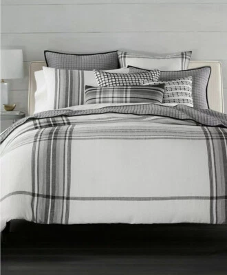 Hotel Collection Linen Plaid F/Queen Duvet Cover+2Stand.Shams+Decorative Pillow - Image 1 of 4
