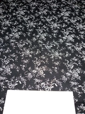 Joan Kessler Concord Fabrics Black Background White Floral Lot of 2 Pieces - Image 1 of 3