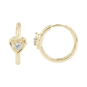 10K Yellow Gold Prong Set Round 0.13CT Lab Grown Diamond Womens Hoop Earrings - Picture 1 of 3