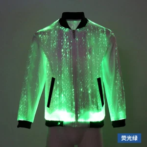 Men LED Colorful Baseball Jacket Glowing Bar DJ Stage Dancer Show Hoodie Costume - Picture 1 of 11