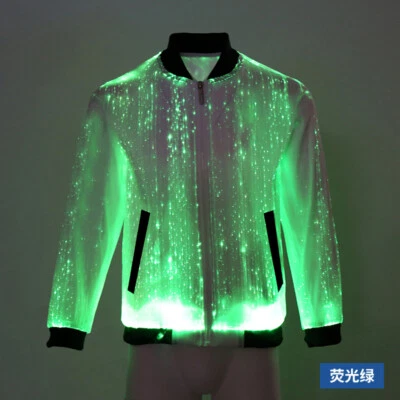 Men LED Colorful Baseball Jacket Glowing Bar DJ Stage Dancer Show Hoodie Costume - Image 1 of 4