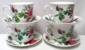 Roy Kirkham English Rose Jumbo Breakfast Cup & Saucer Set Lot 4 settings England - Picture 1 of 17