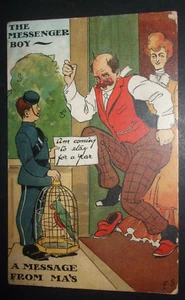 1906 F S FRED SPURGIN Comic MESSANGER JUNGE PAPAGEIENKÄFIG BOTSCHAFT VON MA'S Humor - Bild 1 von 2