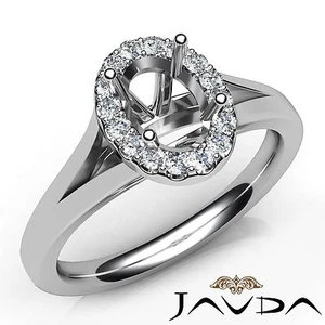 Oval Cut Semi Mount Halo Shared Prong Set Diamond Engagement Ring Platinum0.2Ct - Picture 1 of 7