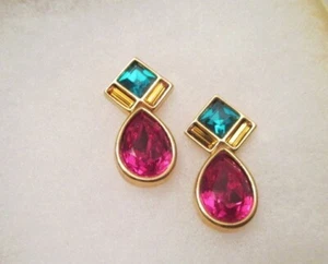 SWAROVSKI CRYSTAL DROP EARRINGS PIERCED ART DECO INSPIRED JEWELED - Picture 1 of 3