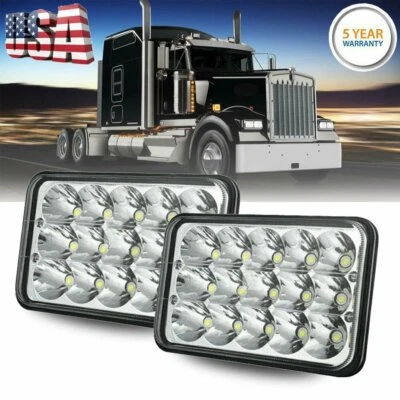 4x6" inch 15 LED Headlights HID Replace H4656/4651 High/Low Beam 90W- Pair - Image 1 of 4