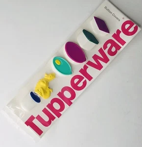 Vintage "TUPPERWARE" Knopfabdeckungen 6er Set Mini Behälter + Dino, Neu in Verpackung - Bild 1 von 9
