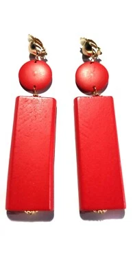 CLIP-ON EARRINGS WOOD CLIP EARRINGS ASSORTED COLORS SQUARE DANGLE 4 IN L 1.25 W - Image 1 of 3