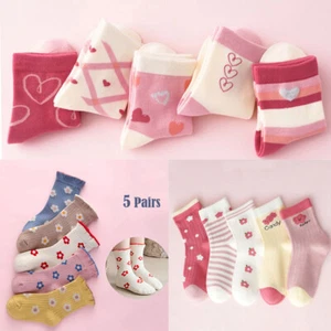 5 Pairs Boy Socks Girl Socks Toddler Socks Kids Cotton Socks Flower Love Socks - Picture 1 of 37