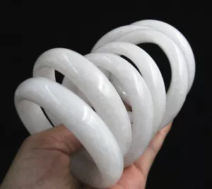Pair Genuine White jade bangle bracelet big size 60 mm +box - Picture 1 of 7