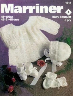 Baby Knitting Pattern Copy  Matinee Jacket Mitts Bonnet 3 Ply - image 1 of 2