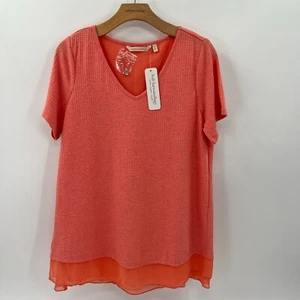 Soft Surroundings Blouse Women Small Short Sleeve V Neck Orange Top Lined Cruise - Picture 1 of 15