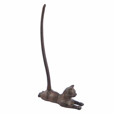 Cat Paper Towel Holder Kitty Tail Doorstop Heavy Cast Iron Antiqued 14" Tall - Image 1 of 4