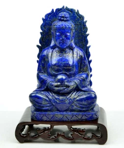 Natural Lapis Lazuli Shakyamuni Statue Gemstone Gautama Buddha Sculpture - Picture 1 of 6