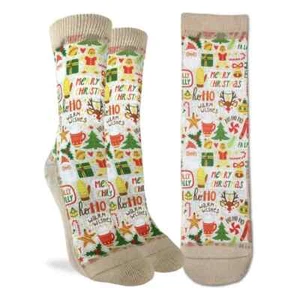 Calcetines Feliz Navidad Para Mujer Talla 9-11 Beige Buena Suerte Vacaciones Moda Nuevos - Imagen 1 de 1