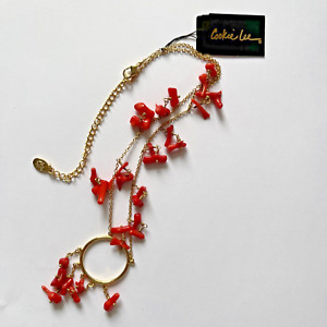 Elegant Cookie Lee Gold Plated  Red Coral Necklace Adjustable