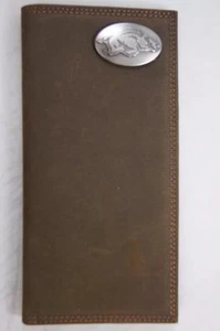 ZEP-PRO ARKANSAS RAZORBACK Long Crazy Horse Leather Roper WALLET Tin Gift Box - Picture 1 of 12