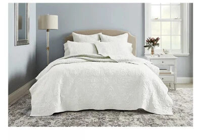 Nuevo Juego de 3 colchas Wamsutta Cambridge Full Queen Colcha Marfil Blanco Foto 1 de 3