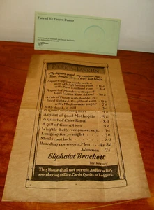 Póster Fare of Ye Tavern (10 pulgadas x 16 pulgadas) 1700 Pub Menú Repro en papel pergamino - Imagen 1 de 3