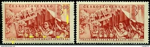 Tschechoslowakei 1952 Arbeitstag, Flaggen, Arbeiter, Blumen, Mi.727 x2, postfrisch, fehler - Bild 1 von 2