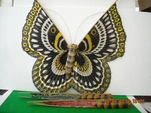 VENTAGLIO A FARFALLA BAMBU' E CARTA DECORATA NERA ANNI '80 - Imagen 1 de 1